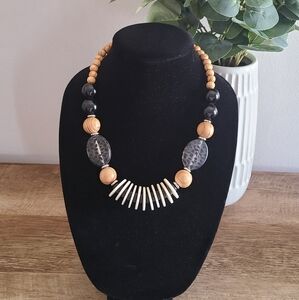 Vintage Boho Chunky Wood Bead Necklace